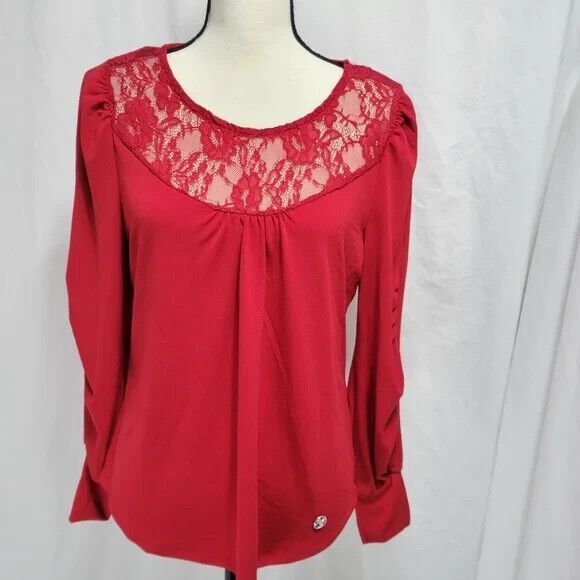 Adrienne Vittadini red long sleeve dressy blouse, size M New with Tags - Picture 1 of 9